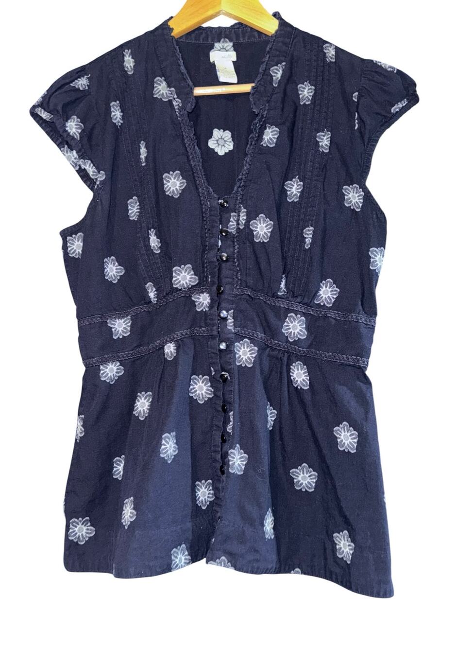 Anthropologie Odille Floral Cap Sleeve Top Women's 12 Feminine Cottage Pintuck